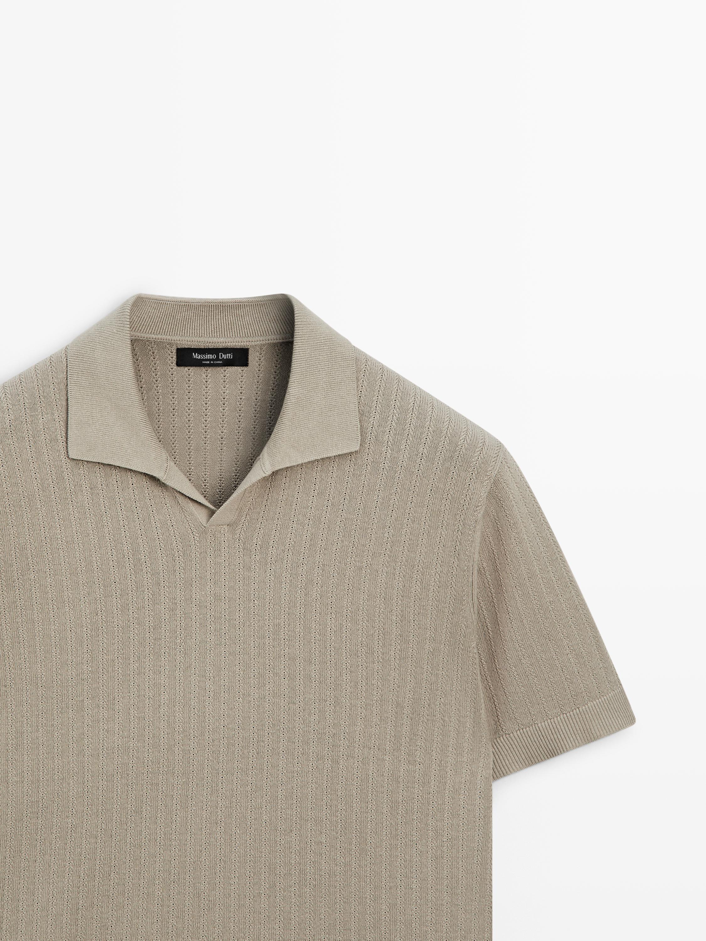 Cotton blend knit V-neck polo sweater